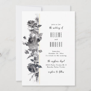 Invitación Floral blanca y negra