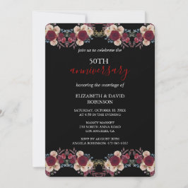 Invitación floral blanca y negra 50° aniversario boda