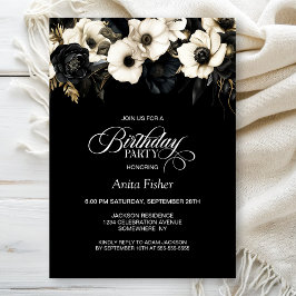 Invitación Floral blanca y negra Cualquier fiesta de cumpleañ