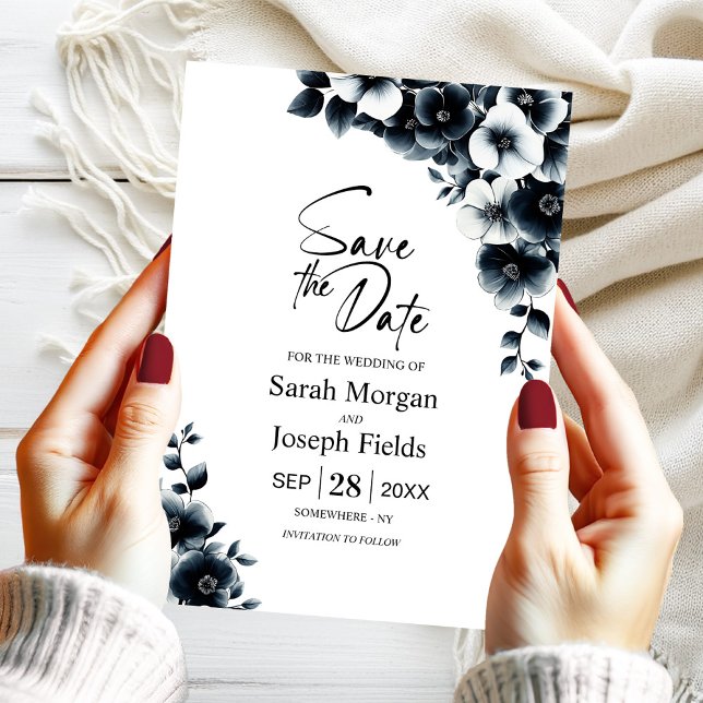 Invitación Floral blanca y negra salvan la fecha (Subido por el creador)
