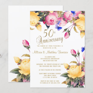 Invitación Floral blanca y primaveral 50 años