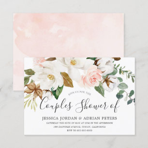 Invitación Floral blanca y Rubor Todo el tiempo Ducha Parejas