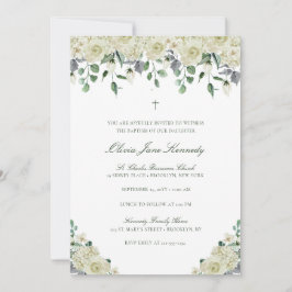 Invitación Floral blanca y vegetación foto bautismo