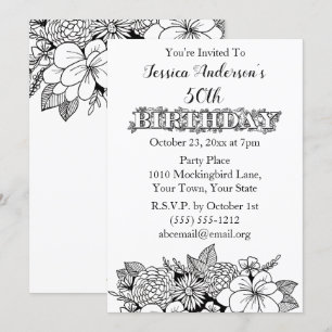 Invitación Floral Blanco Blanco Blanco Cincuenta y 50 años de