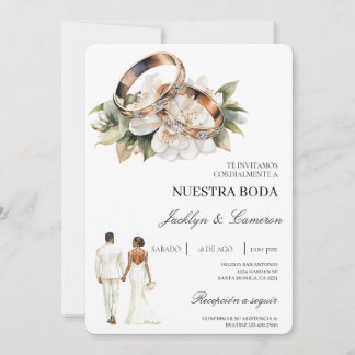 Invitación Floral blanco con anillo Boda española