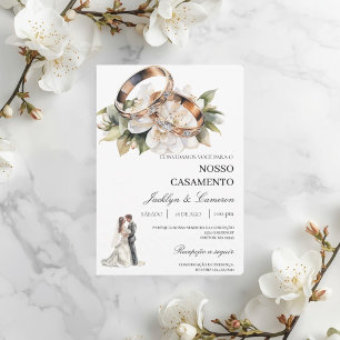Invitación Floral blanco con anillo Boda portuguesa