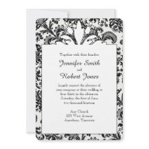 Invitación floral blanco y negro de la boda del