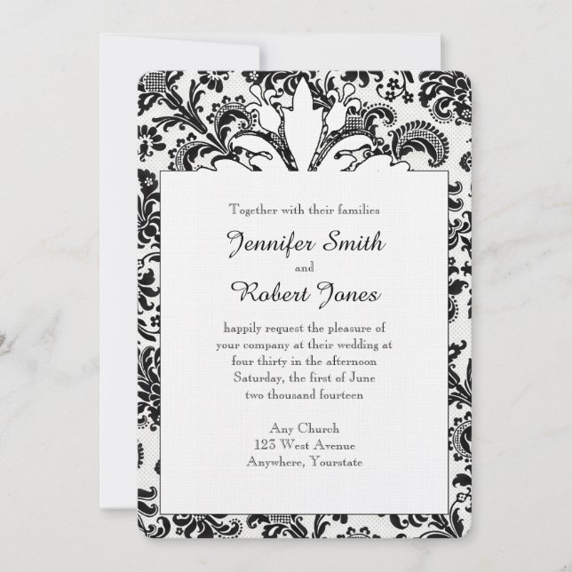 Invitación floral blanco y negro de la boda del (Anverso)