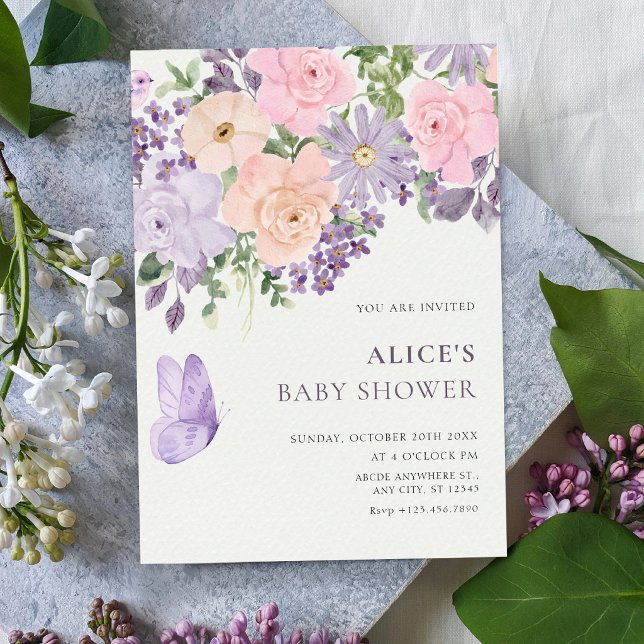 Invitación Floral bloom butterfly baby shower (Subido por el creador)