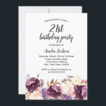 Invitación Floral Bloom Morple Watercolor 21ª Fiesta de cumpl<br><div class="desc">Más invitaciones de cumpleaños florales en la Pequeña Tienda Bayleigh!</div>