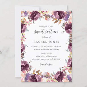 Invitación Floral Bloom Purple Sweet 16