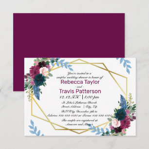 Invitación Floral Blooms Mod Ciruela-3x5 Ducha de Boda para P