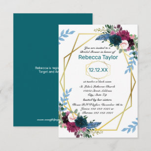 Invitación Floral Blooms Mod Vert Turquesa - 3x5 Desayuno de