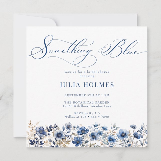 Invitación Floral Blue Bridal Shower (Anverso)