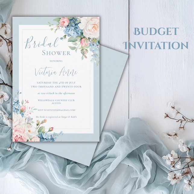 Invitación Floral Blue Budget Hydrangea Elegante Ducha Bridal (Subido por el creador)