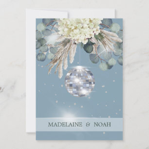 Invitación Floral Blue Disco Ball Prueba Elegante de Boda