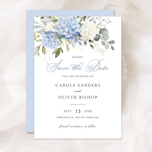Invitación Floral Blue Hydrangea Greenery Boda Save Date (Subido por el creador)