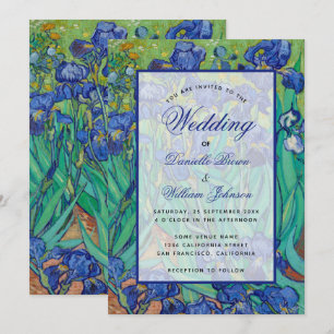 Invitación Floral Blue Irises Van Gogh Boda Calligraphy