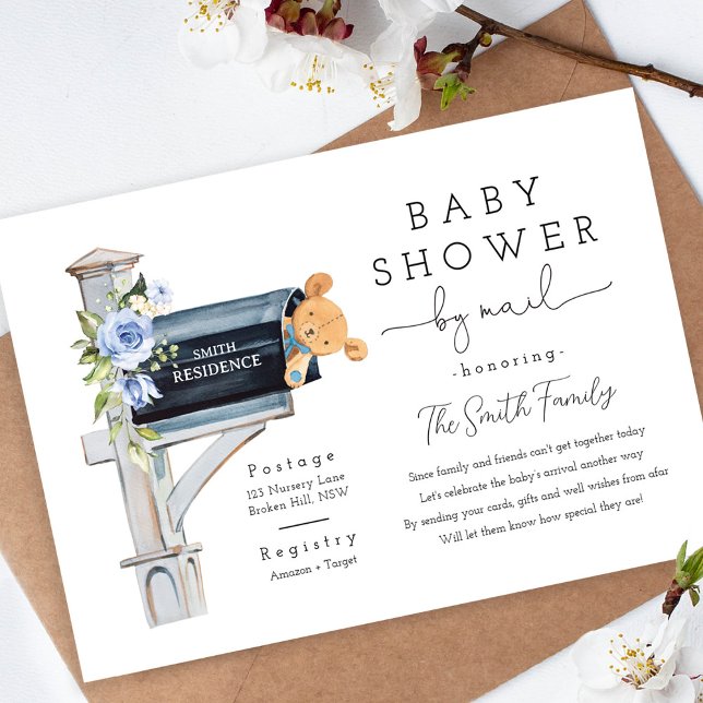 Invitación Floral Blue Long Distance Baby Shower (Subido por el creador)