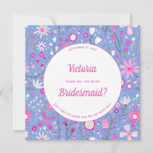 Invitación Floral Blue Modern Be My Bridesmaid