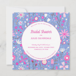 Invitación Floral Blue Modern Bridal Shower