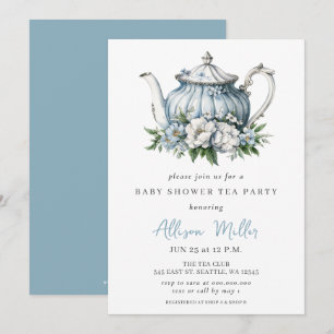 Invitación Floral Blue Tea Fiesta Boy Baby Shower