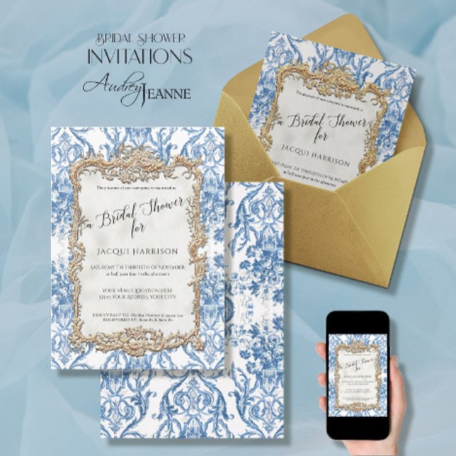 Invitación Floral Blue Vintage Rococo Bridal Shower (Subido por el creador)