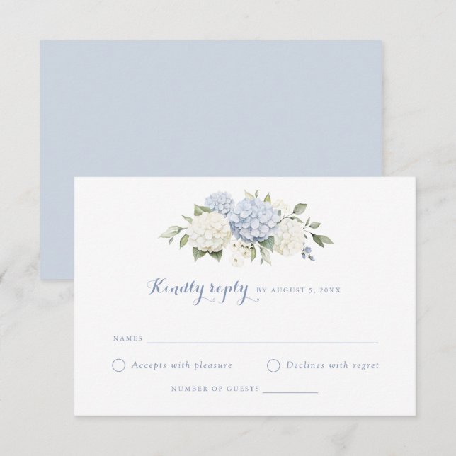 Invitación Floral Blue White Hydrangea Wedding RSVP (Anverso / Reverso)