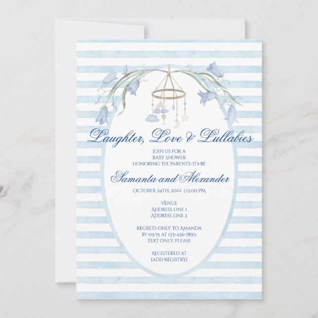 Invitación Floral Bluebell Mobile Celestial Boy Baby Shower (Anverso)