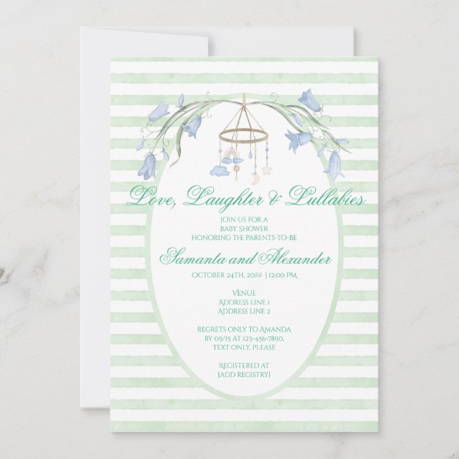 Invitación Floral Bluebell Mobile Mint Baby Shower (Anverso)
