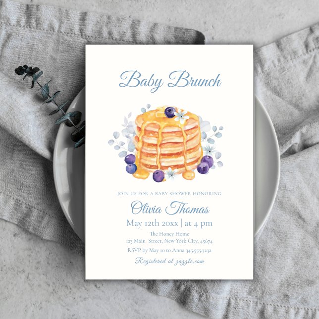Invitación Floral Blueberry Pancake Baby Brunch Baby Shower (Floral Blueberry Pancake Baby Brunch Baby Shower Invitation)