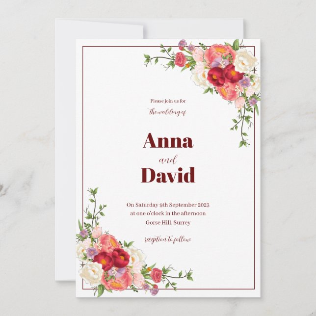 Invitación floral boda (Anverso)