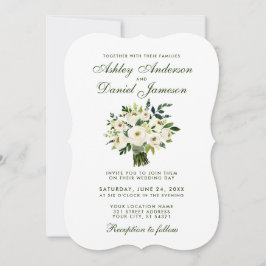 Invitación Floral Boda blanco verde acuarela Bouquet B