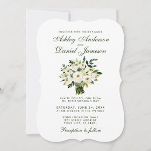 Invitación Floral Boda blanco verde acuarela Bouquet B