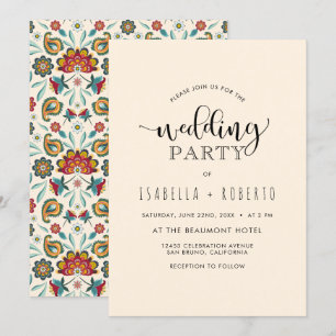Invitación floral   Boda de Boho Batik colorido