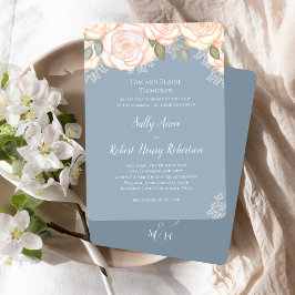 Invitación Floral Boda de color azul turbio