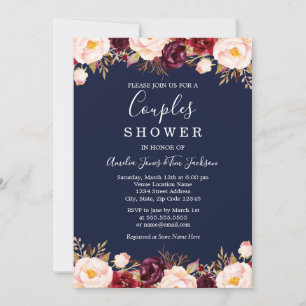 Invitación Floral Boda de la Marina Borgoña Ducha de Parejas