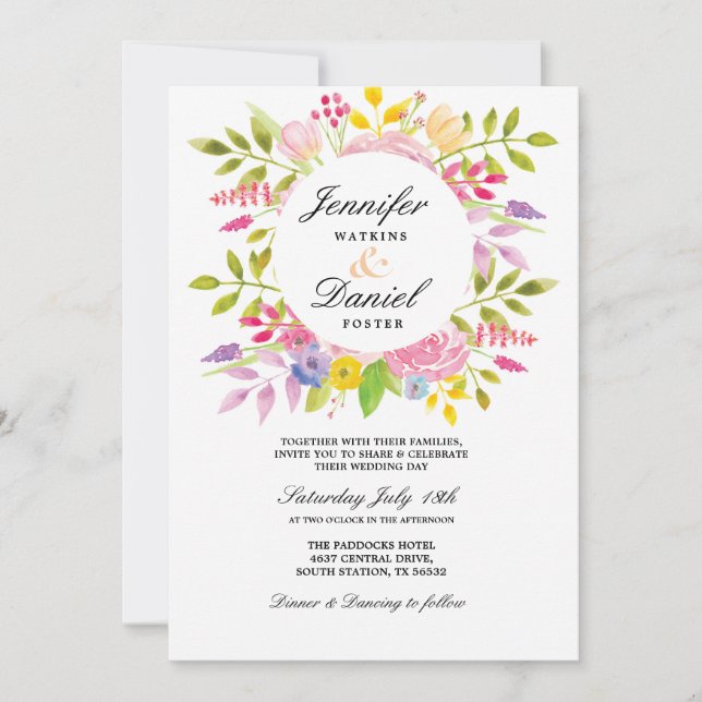 Invitación floral boda Elegante Invitación formal (Anverso)