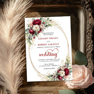 Invitación floral bohemia de boda en burgundy de m