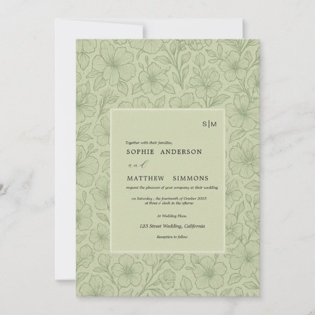 Invitación floral bohemia minimalista sage (Anverso)
