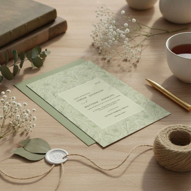 Invitación floral bohemia minimalista sage (Subido por el creador)