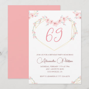 Invitación floral boho acuarela rosa cumpleaños 69