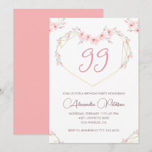 Invitación Floral Boho Acuarela Rosa cumpleaños 99