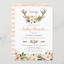 Invitación Floral Boho Antler Cactus Suculents Baby Shower