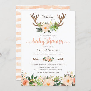 Invitación Floral Boho Antler Cactus Suculents Baby Shower