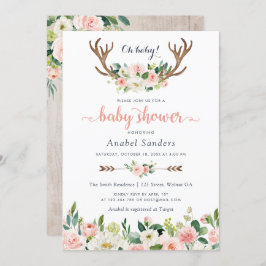 Invitación Floral Boho Antler Rubor Moda Flechas Baby Shower