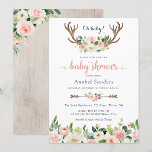 Invitación Floral Boho Antler Rubor Moda Flechas Baby Shower