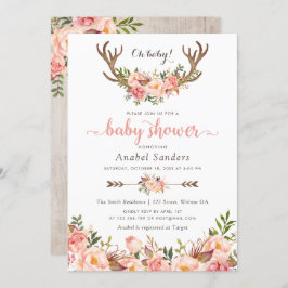 Invitación Floral Boho Antler Rubor Moda Flechas Baby Shower
