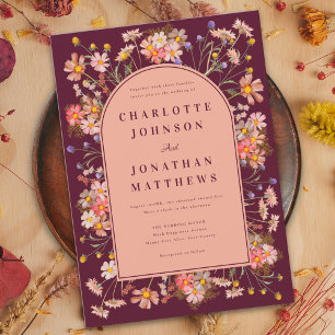 Invitación Floral Boho Arch Burgundy Fall Wedding