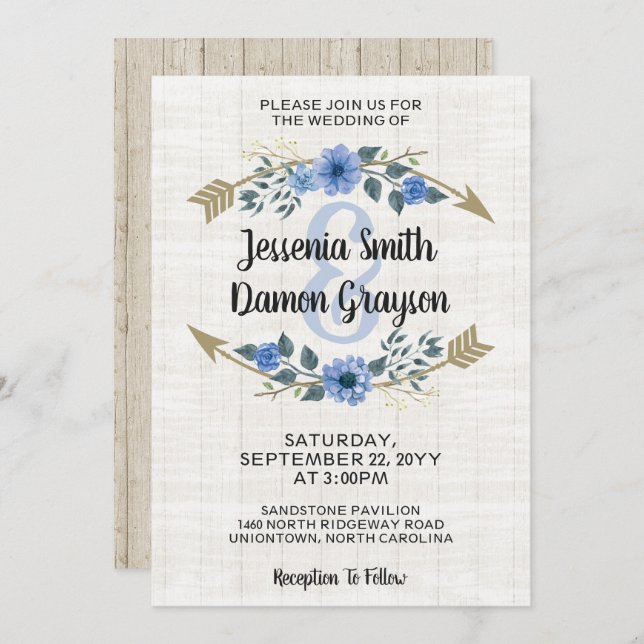 Invitación Floral Boho Arrows & Floral Wedding Invition (Anverso / Reverso)
